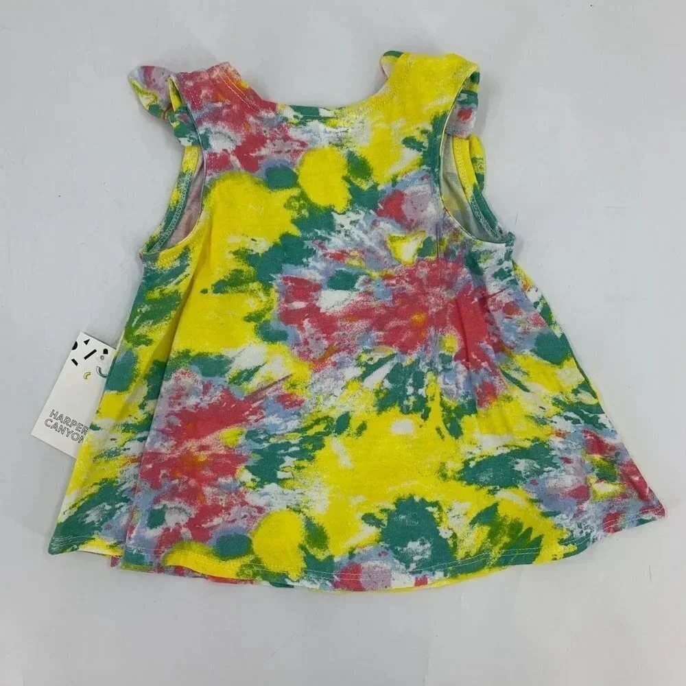 Harper Canyon Girls Tie Dye Floral Pullover Shoulder Tie Dress Size 2‎ NWT